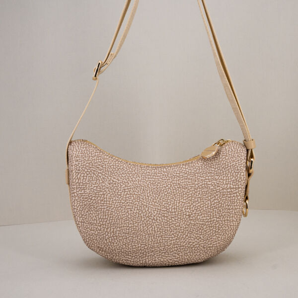 Borbonese mini luna bag sand, borsa donna tracolla piccola comoda colore chiaro