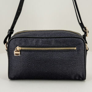 Borbonese camera case tracolla nera in nylon e pregiata pelle, zip superiore e tasca esterna con zip. Tracolla regolabile e removibile.