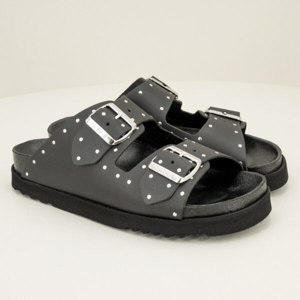 Scholl sandalo nero borchie Beatriz con fasce regolabili da fibbie, in vera pelle