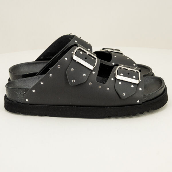 Scholl sandalo nero borchie Beatriz con fasce regolabili da fibbie, in vera pelle