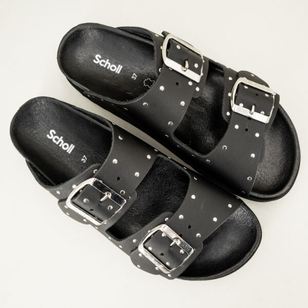 Scholl sandalo nero borchie Beatriz con fasce regolabili da fibbie, in vera pelle