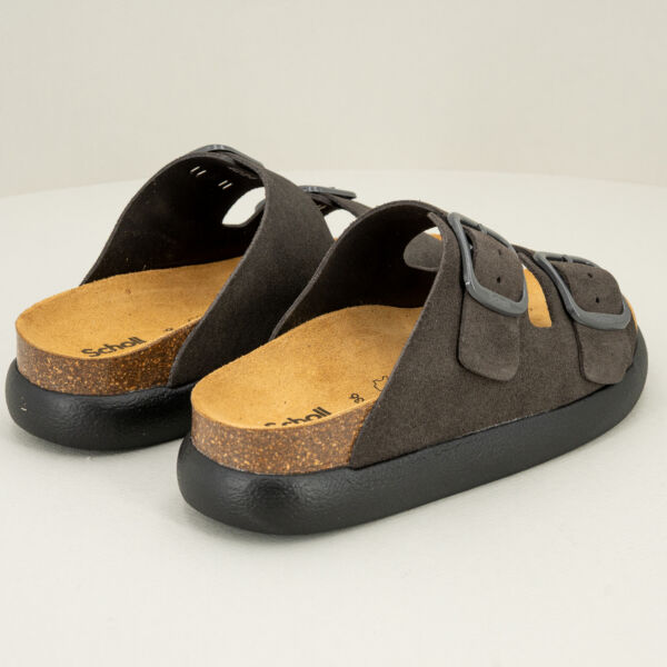 Scholl sandalo Noelle chunky grigio, suola in sughero naturale e gomma, fasce regolabili.