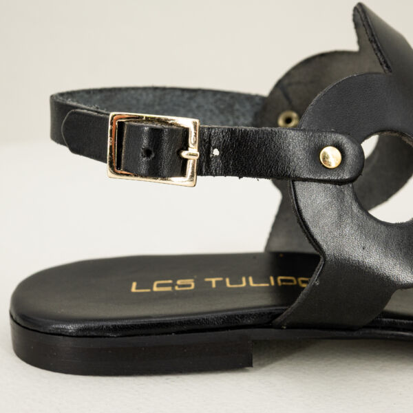 Les Tulipes sandalo infradito nero, in vero cuoio con cinturino, ultra flat, made in italy