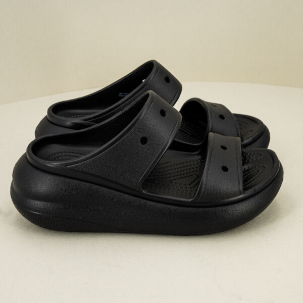 Crocs sandalo Crush nero, in croslite, sandalo donna comodo con doppia fascia sul piede e suola alta ammortizzata.