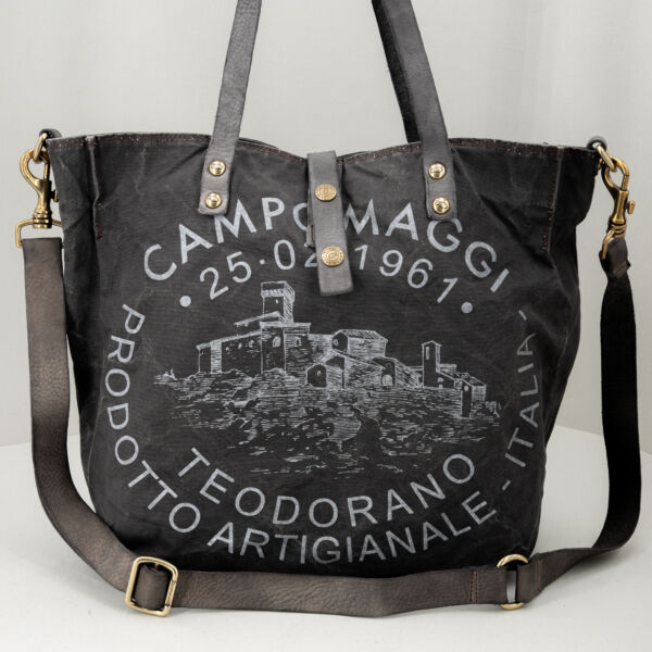 Campomaggi borsa in tela canva grigio cemento, in tela vela resistente e pratica con finiture in pregiata pelle. Borsa unisex da Stefano Ascari Spilamberto (Mo)