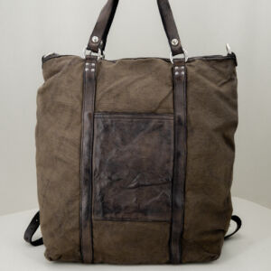 Campomaggi borsa zaino tela e pelle, ideale per il lavoro o brevi viaggi. Con doppio manico, tracolla in pelle removibile e spallacci imbottiti. Borsa unisex fatta in Italia, da Stefano Ascari Spilamberto (Mo)