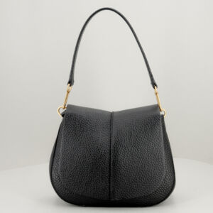 Gianni Chiarini Helena round nera, in pregiata pelle martellata con spallaccio e tracolla in pelle. Borsa donna elegante.