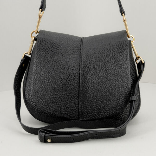 Gianni Chiarini Helena round nera, in pregiata pelle martellata con spallaccio e tracolla in pelle. Borsa donna elegante.