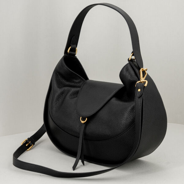 Gianni Chiarini borsa Edith nera, forma a mezzaluna con manico e tracolla removibile. Borsa donna elegante ma perfetta per un uso quotidiano. Stefano Ascari spilamberto (mo)