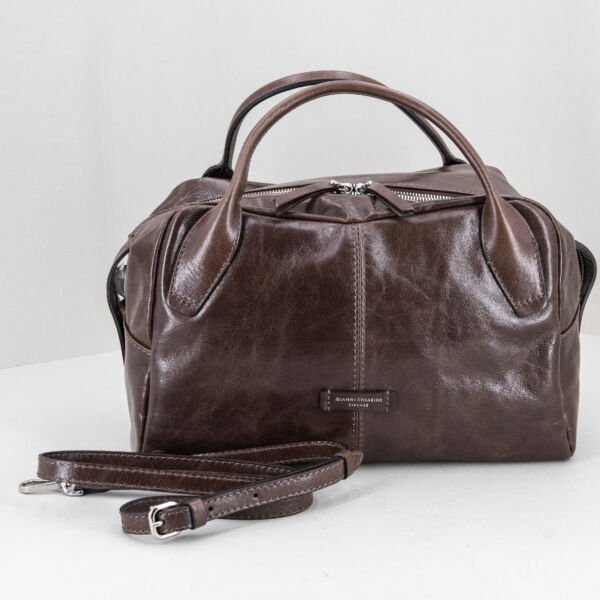 Gianni Chiarini borsa bauletto marrone, con doppio manico e tracolla in pelle removibile. Borsa elegante dallo stile vintage. Stefano Ascari spilamberto (mo)