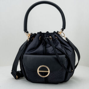 Borbonese borsa secchiello nero small, con manico in pelle e tracolla in tessuto. Da portare a mano o tracolla è una piccola borsetta donna elegante. Stefano Ascari spilamberto (mo)