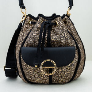 Borbonese borsa secchiello op small, con manico in pelle e tracolla in tessuto. Da portare a mano o tracolla è una piccola borsetta donna elegante. Stefano Ascari spilamberto (mo)