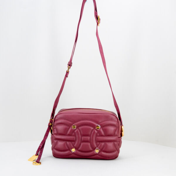 Borbonese camera case pelle merlot, borsa donna in pregiata pelle, stile anni '70 con motivi . Tracolla regolabile. Stefano Ascari spilamberto (mo)
