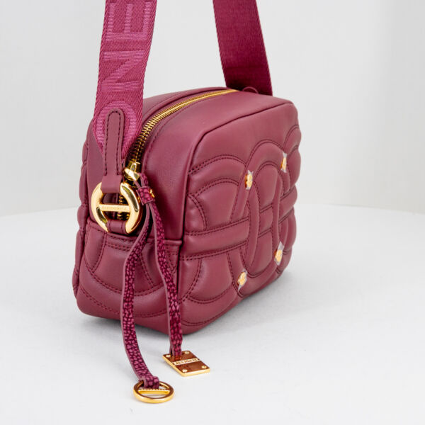 Borbonese camera case pelle merlot, borsa donna in pregiata pelle, stile anni '70 con motivi . Tracolla regolabile. Stefano Ascari spilamberto (mo)