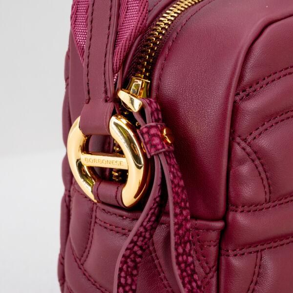 Borbonese camera case pelle merlot, borsa donna in pregiata pelle, stile anni '70 con motivi . Tracolla regolabile. Stefano Ascari spilamberto (mo)