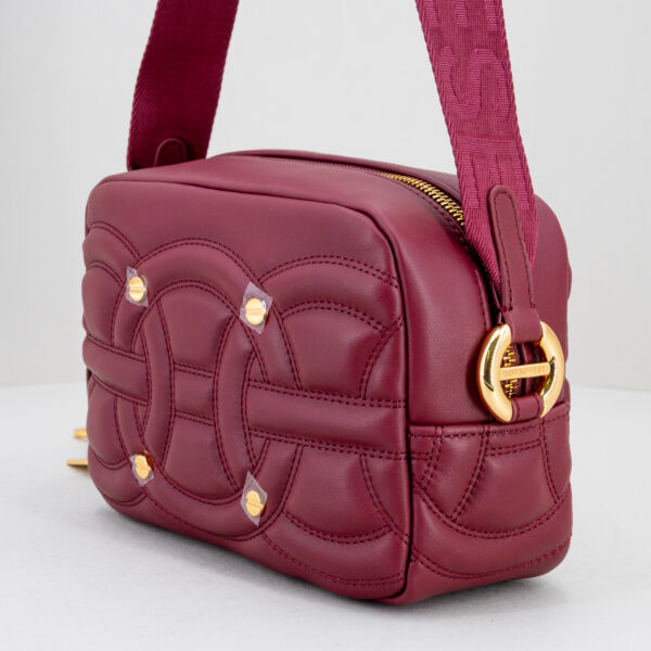 Borbonese camera case pelle merlot, borsa donna in pregiata pelle, stile anni '70 con motivi . Tracolla regolabile. Stefano Ascari spilamberto (mo)