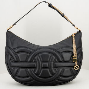 Borbonese borsa hobo nera medium, borsa donna elegante forma luna bag con spallaccio in tapiro op classic e motivi ricamati Borbonese. Stefano Ascari spilamberto (mo)