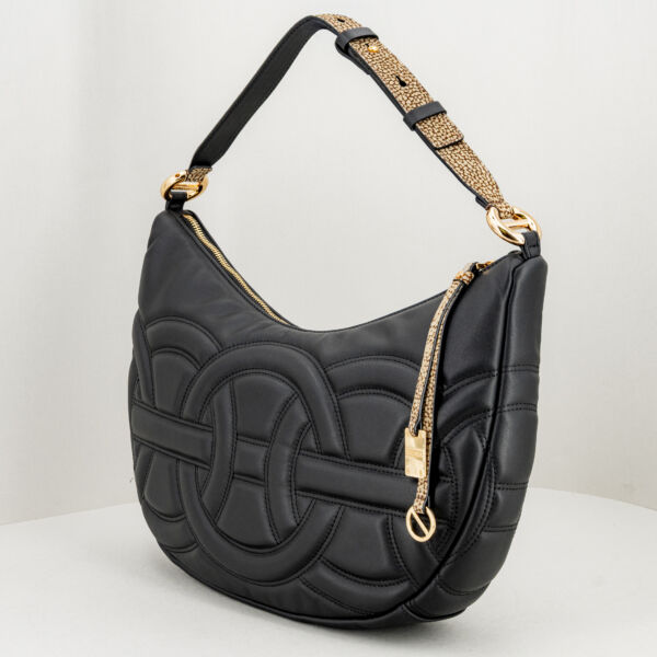 Borbonese borsa hobo nera medium, borsa donna elegante forma luna bag con spallaccio in tapiro op classic e motivi ricamati Borbonese. Stefano Ascari spilamberto (mo)