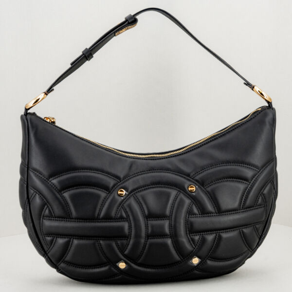 Borbonese borsa hobo nera medium, borsa donna elegante forma luna bag con spallaccio in tapiro op classic e motivi ricamati Borbonese. Stefano Ascari spilamberto (mo)