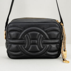 Borbonese camera case pelle nera, borsa donna in pregiata pelle, stile anni '70 con motivi . Tracolla regolabile. Stefano Ascari spilamberto (mo)