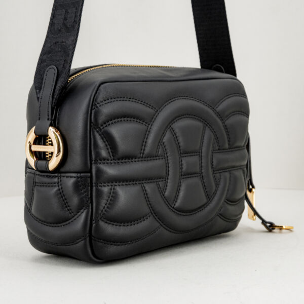 Borbonese camera case pelle nera, borsa donna in pregiata pelle, stile anni '70 con motivi . Tracolla regolabile. Stefano Ascari spilamberto (mo)