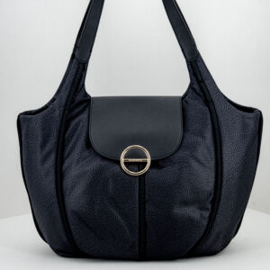 Borbonese shopper medium nera, borsa donna a spalla in nylon op classic con finiture in pregiata pelle nera. Chiusura con patta e stemma Borbonese. Stefano Ascari spilamberto (mo)