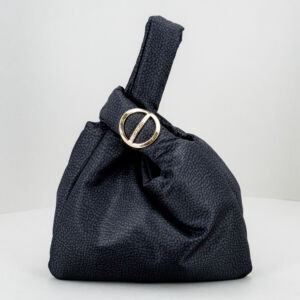 Borbonese mini bag nera, piccola borsetta donna da portare a mano con i manici intrecciati. In nylon colore nero. Stefano Ascari Spilamberto (Mo)