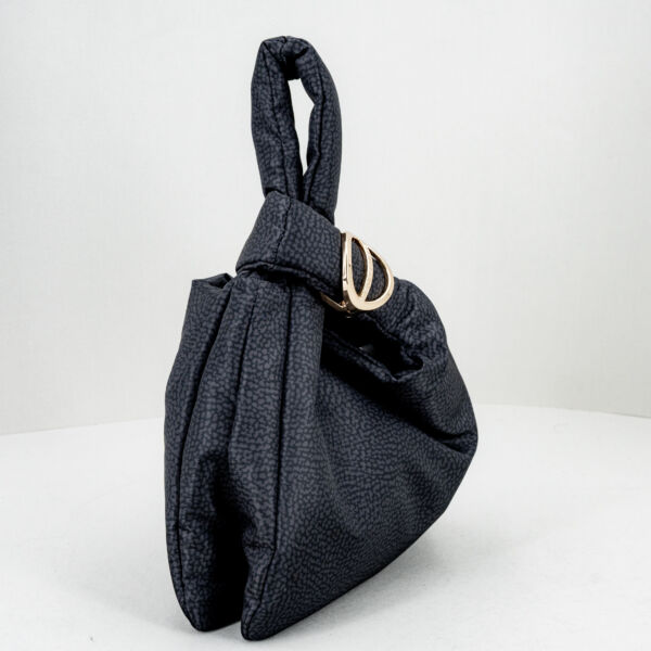 Borbonese mini bag nera, piccola borsetta donna da portare a mano con i manici intrecciati. In nylon colore nero. Stefano Ascari Spilamberto (Mo)