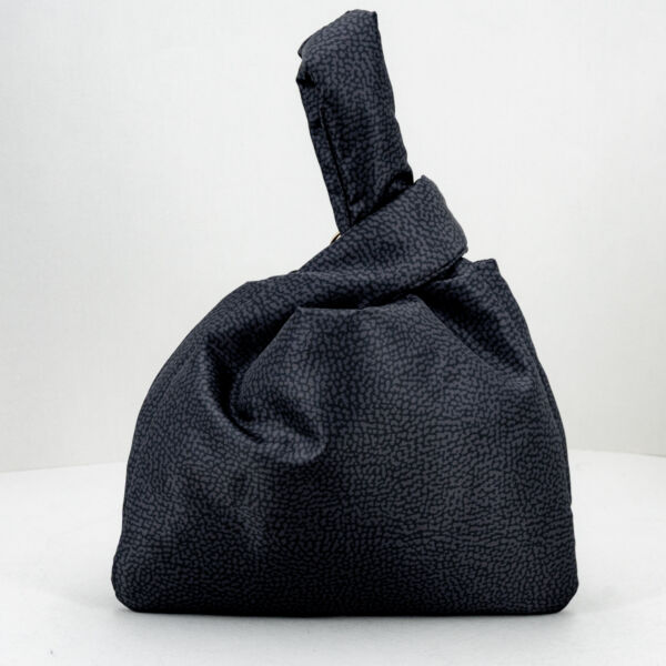 Borbonese mini bag nera, piccola borsetta donna da portare a mano con i manici intrecciati. In nylon colore nero. Stefano Ascari Spilamberto (Mo)