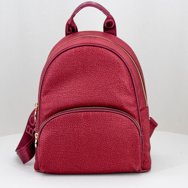 Borbonese zaino medium rosso merlot , in nylon ecosostenibile e pelle, nuovi arrivi. stefano Ascari Spilamberto