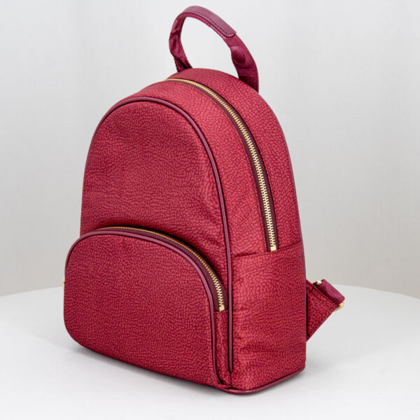 Borbonese zaino medium rosso merlot , in nylon ecosostenibile e pelle, nuovi arrivi. stefano Ascari Spilamberto