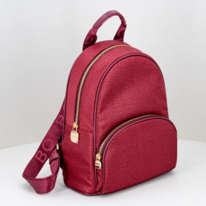 Borbonese zaino medium rosso merlot , in nylon ecosostenibile e pelle, nuovi arrivi. stefano Ascari Spilamberto