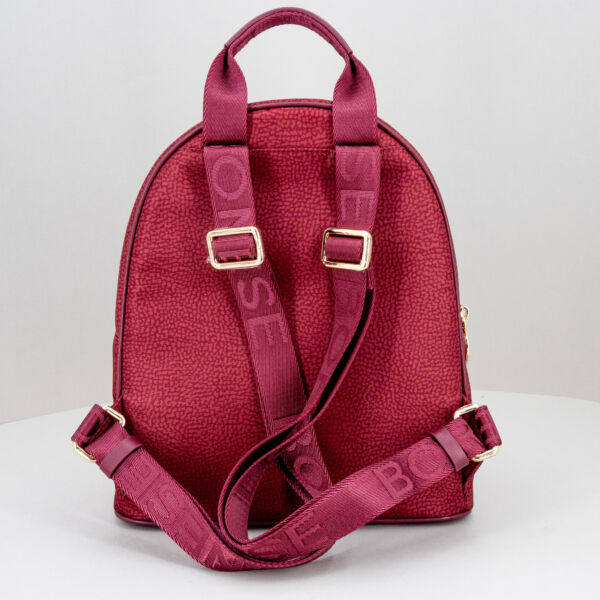 Borbonese zaino medium rosso merlot , in nylon ecosostenibile e pelle, nuovi arrivi. stefano Ascari Spilamberto