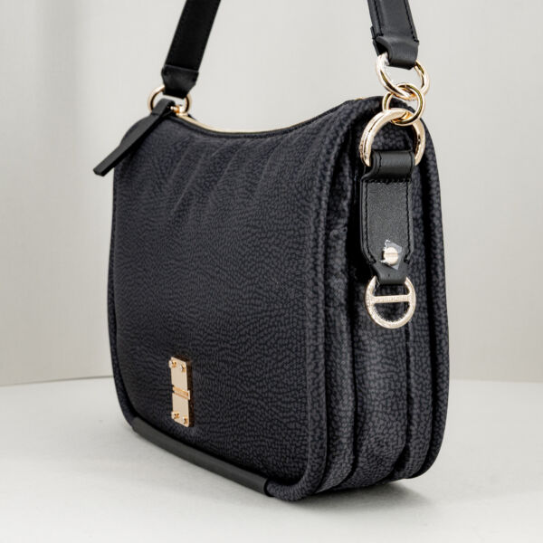 Borbonese hobo tracolla nera, borsa donna in nylon e pelle, spallaccio e trracolla, look retrò. Borsa elegante e pratica. Stefano Ascari spilamberto (mo)