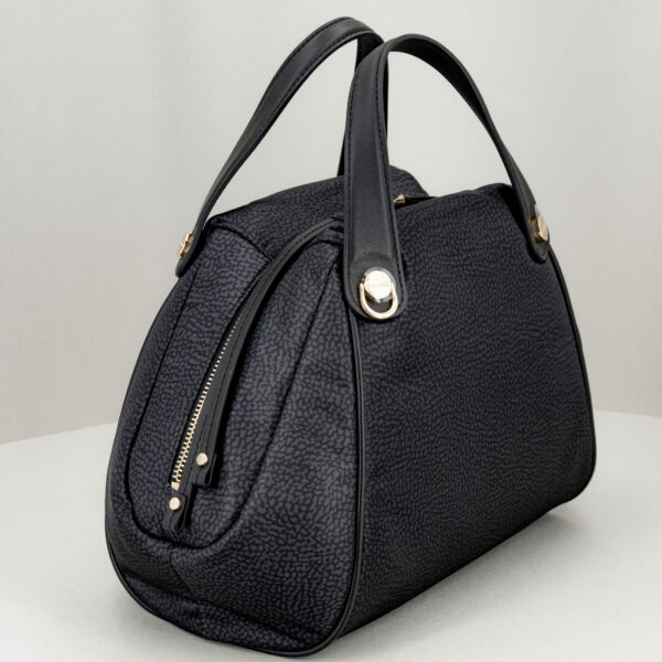 Borbonese hand bag nero, borsa da donna elegante in nylon e pregiata pelle. Stefano Ascari Spilamberto (mo)