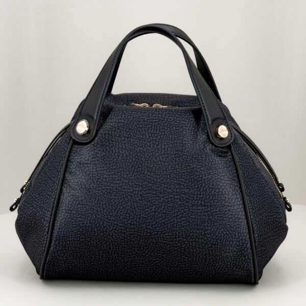 Borbonese hand bag nero, borsa da donna elegante in nylon e pregiata pelle. Stefano Ascari Spilamberto (mo)