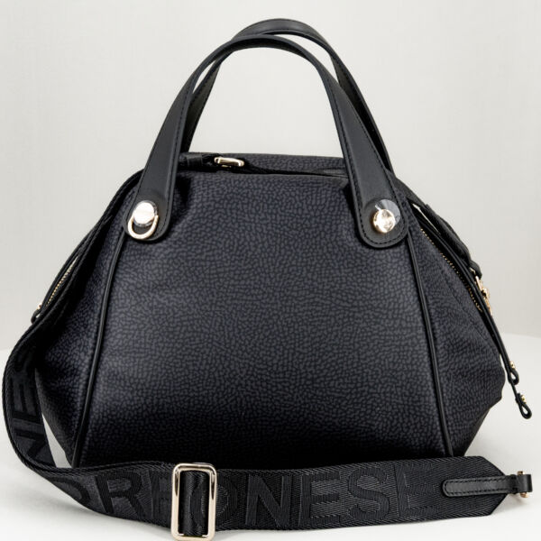 Borbonese hand bag nero, borsa da donna elegante in nylon e pregiata pelle. Stefano Ascari Spilamberto (mo)