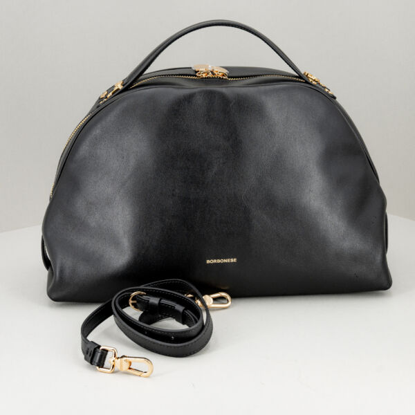 Borbonese sexy bag in pelle nera, borsa donna elegante e raffinata. Doppio manico per uso a mano o borsa con tracolla in pelle. Stefano Ascari spilamberto (mo)