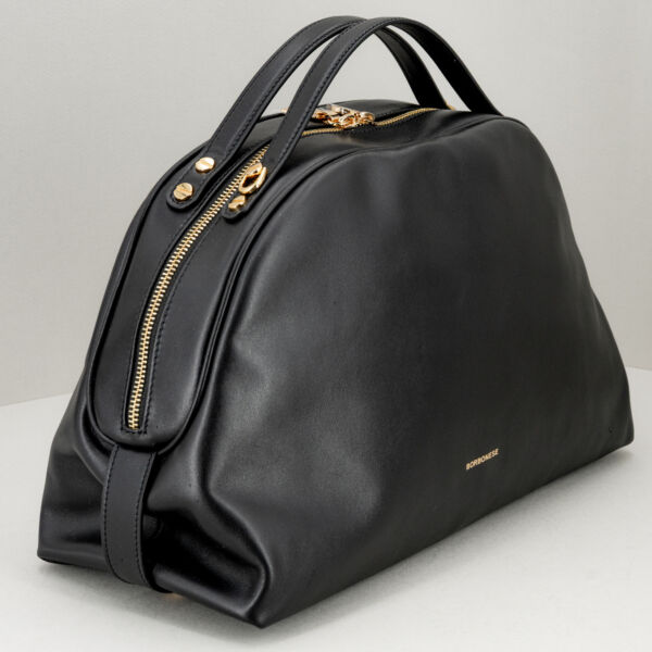 Borbonese sexy bag in pelle nera, borsa donna elegante e raffinata. Doppio manico per uso a mano o borsa con tracolla in pelle. Stefano Ascari spilamberto (mo)