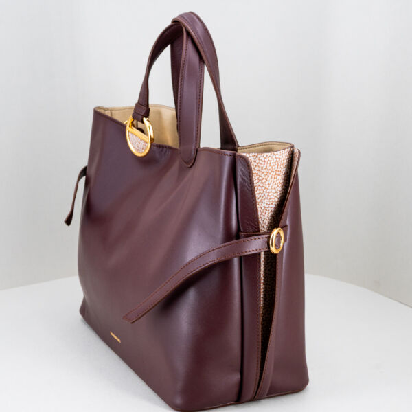 Borbonese shopping bag in pelle brown, in pregiata pelle doppio manico e tracolla removibile in pelle. E' una borsa donna elegante e pregiata. Stefano Ascari Spilamberto (mo)