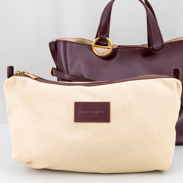 Borbonese shopping bag in pelle brown, in pregiata pelle doppio manico e tracolla removibile in pelle. E' una borsa donna elegante e pregiata. Stefano Ascari Spilamberto (mo)