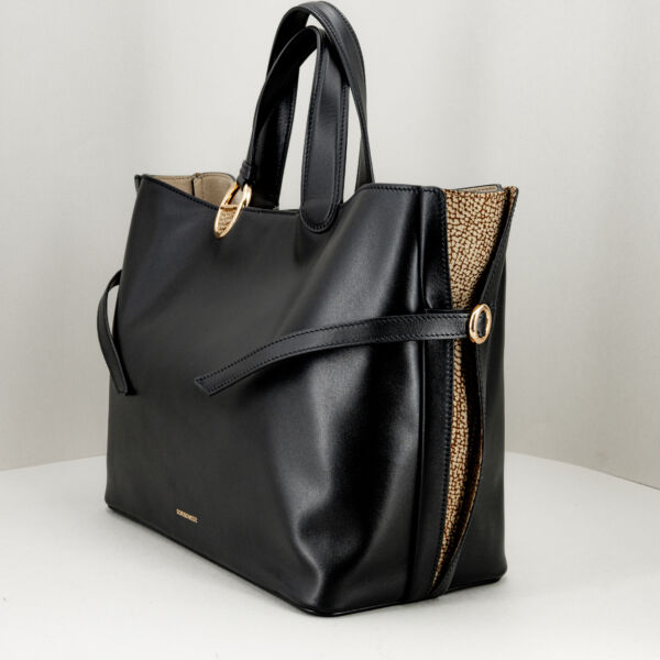 Borbonese shopping bag in pelle nera, in pregiata pelle doppio manico e tracolla removibile in pelle. E' una borsa donna elegante e pregiata. Stefano Ascari Spilamberto (mo)