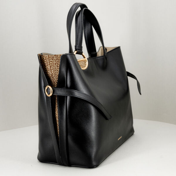 Borbonese shopping bag in pelle nera, in pregiata pelle doppio manico e tracolla removibile in pelle. E' una borsa donna elegante e pregiata. Stefano Ascari Spilamberto (mo)
