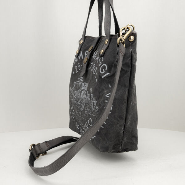 Campomaggi borsa in tela canva grigio, in tela vela resistente e pratica con finiture in pregiata pelle. Borsa unisex da Stefano Ascari Spilamberto (Mo)