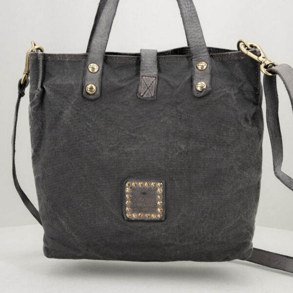 Campomaggi borsa in tela canva grigio, in tela vela resistente e pratica con finiture in pregiata pelle. Borsa unisex da Stefano Ascari Spilamberto (Mo)