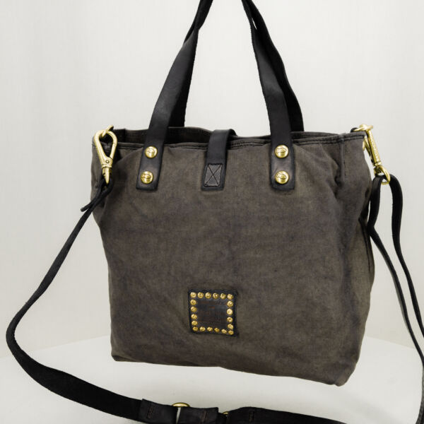 Campomaggi borsa in tela canva verde militare, in tela vela resistente e pratica con finiture in pregiata pelle. Borsa unisex da Stefano Ascari Spilamberto (Mo)
