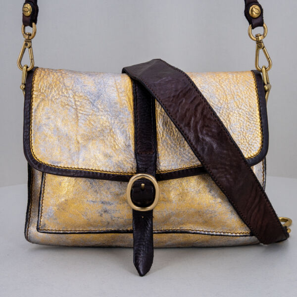 Campomaggi borsa tracolla laminata oro borsa artigianale italiana, con tracolla e spallaccio. Stefano Ascari Spilamberto (Mo)