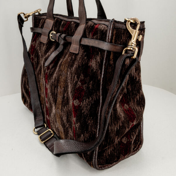 Campomaggi shopper tessuto damascato, tracolla e manici in pelle, look origianale per una borsa donna made in Italy. Da Stefano Ascari Spilamberto (Mo)