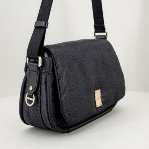 Borbonese borsa cross over tracolla nera, borsa in nylon e dettagli color nero. Tracolla regolabile in tessuto e chiusura con patta e magnete. Borsa pratica. Stefano Ascari spilamberto (mo)