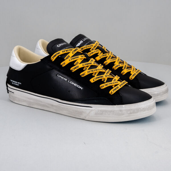 Crime London distressed 2.0 black, scarpa sportiva da uomo in pelle colore nero lacci bicolore, effetto vintage. Stefano Ascari spilamberto (mo)